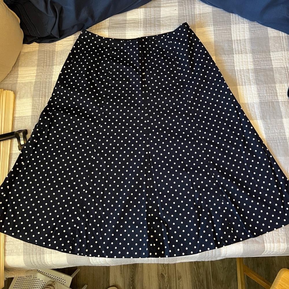 Lands’ End Navy Polka Dot Skirt - Picture 3 of 8